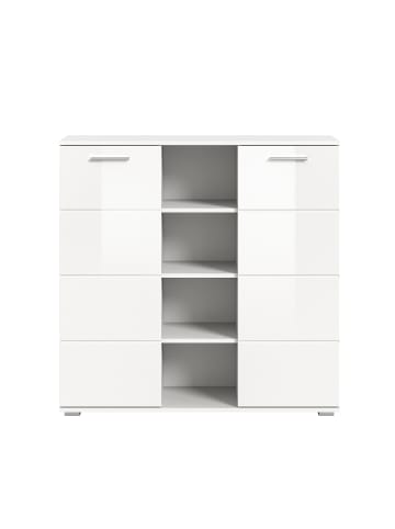 Kommode  (B/H/T: 110x107x37 cm) in weiß und weiß Hochglanz