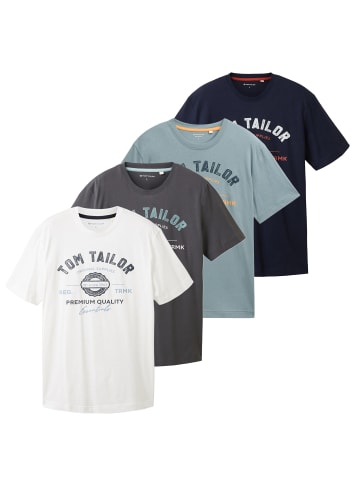 T-Shirt 4er Pack in Blau/Grau/Mintgrün/Weiß