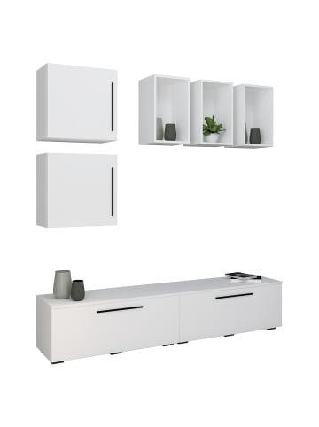 Schrankwand Wohnzimmer Anbauwand Wohnwand Arila L in Weiß
