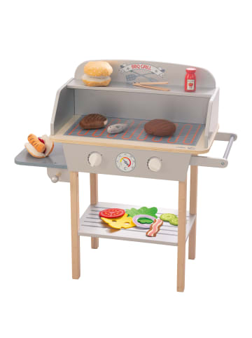 BBQ Grill aus Holz mit 14-tlg. Stoffzubehör Spielzeug-Barbecue