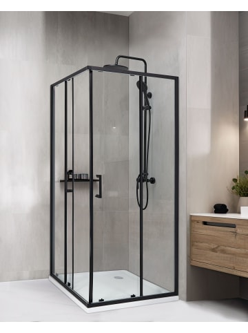 Duschkabine TELA in Transparent/Schwarz - (W) 80 x (H) 185 x (L) 80 cm
