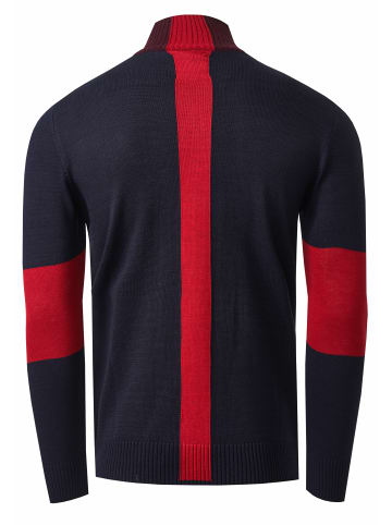 Feinstrick-Pullover im Colorblock-Stil mit Stehkragen  in Weinrot