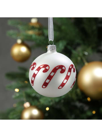 Christbaumkugel Zuckerstange Weihnachtskugel Glas D: 8cm in matt weiß