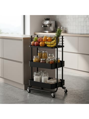 Rollwagen in Schwarz - (B)45 x (H)77 x (T)34 cm