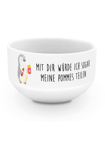 Obstschale Pinguin Pommes mit Spruch in Weiß