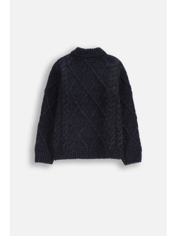 Strickjacke mit Stehkragen in dunkelblau