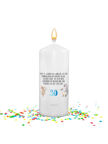 Wachskerze 30. Geburtstag Maus Pinguin mit Spruch in Weiß