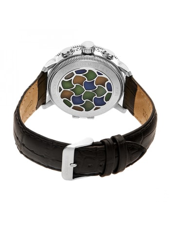Aura Herren-Uhr mit halbskelettiertem Lederarmband in Silver/Black