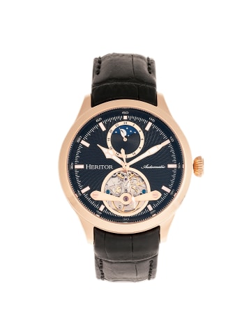 Gregory Halbskelett-Uhr mit Lederarmband in Rose Gold/Black