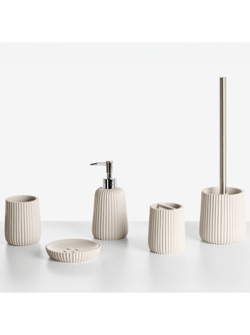 5-tlg Badezimmer-Zubehör POZUZO in Beige/Silber