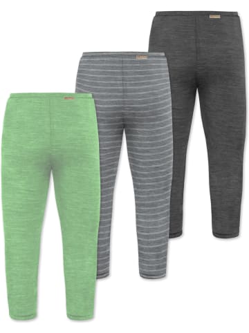 3er Pack Baby Merino Unterhose mit Füßen in Anthrazit/Grau/Grün