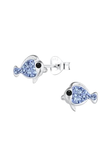Ohrstecker FISCHE mit Kristall in 925 Sterling Silber, 2-tlg.