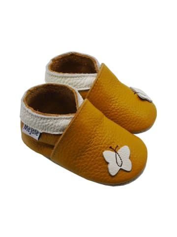 Leder Babyschuhe mit Schmetterlingsmuster, rutschfeste Sohle, sandgelb