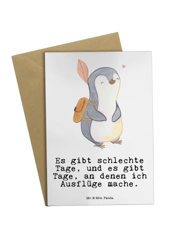 Grußkarte Pinguin Ausflug mit Spruch in Weiß