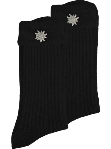 Trachtensocken mit Edelweiß-Pin in Schwarz