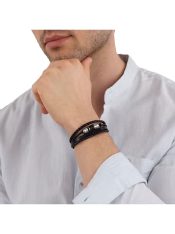 Armband Edelstahl, Leder in silber