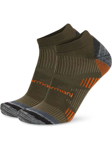 2 Merino Trekking Sneaker-Socken mit Frotteesohle in Oliv