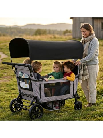 Kinderwagen in Hellgrau faltbar für 4 Kinder Sitz zu Liege Umwandelbar mit Sonnendach