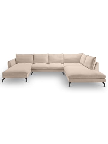 Sofa beige Cord-Stoff 202 x 361 cm, Wohnlandschaft U-Form