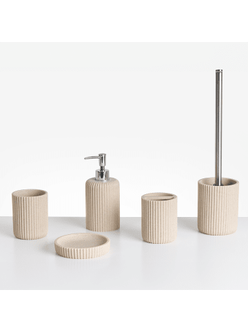 5-tlg Badezimmer-Zubehör CAMANA in Beige/Silber