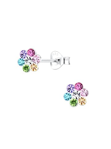 Ohrringe - Ohrstecker BLUME Kristall regenbogenfarben in 925 Silber