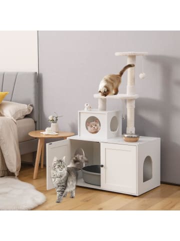 Kratzbaum mit Katzenschrank in Weiß