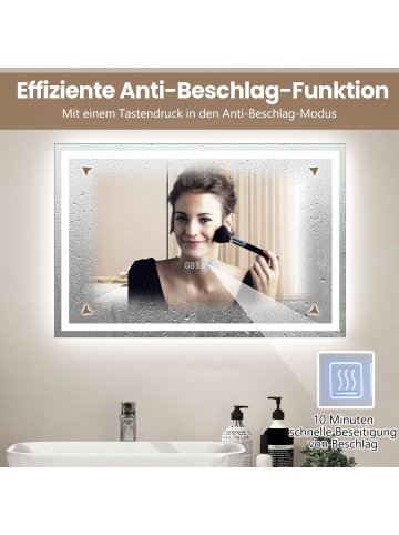 Badspiegel LED 3000-6000K mit Zeitanzeige & Speicherfunktion in Silber