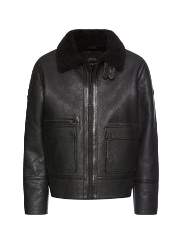 Gefütterte Lederjacke mit Innentasche in Schwarz