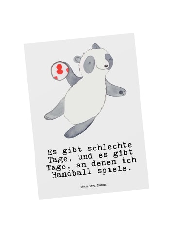 Grußkarte Panda Handball spielen mit Spruch in Weiß