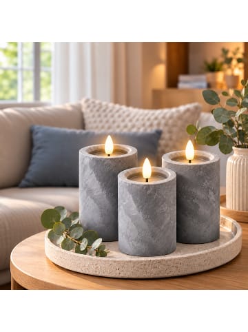 3 x LED Kerzen in Grau - (H)14,5 x Ø 7,5 cm