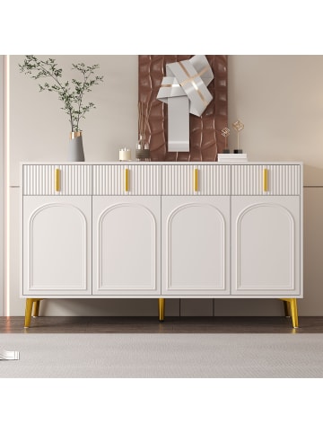 Sideboard in Weiß mit 4 Schubladen und 4 Türen 140x37,8 cm und Gold Akzenten