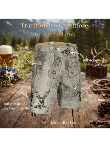 Lederhose Kurz Echtleder HK4 ANTIK in Mitternachtsgrau