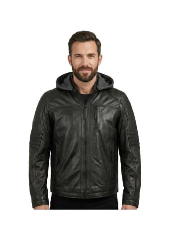 Lederjacke Kapuze Lammnappa in Schwarz