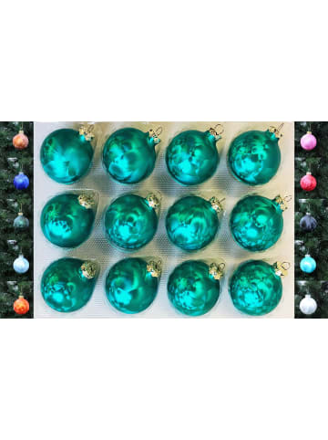 12x Thüringer Glas Eislack 6cm Christbaumkugeln in Petrol