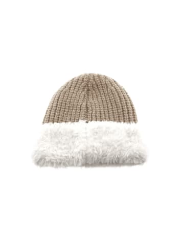 Strickmütze mit weißem Plüsch Wintermütze OneSize für Unisex in Hellbraun