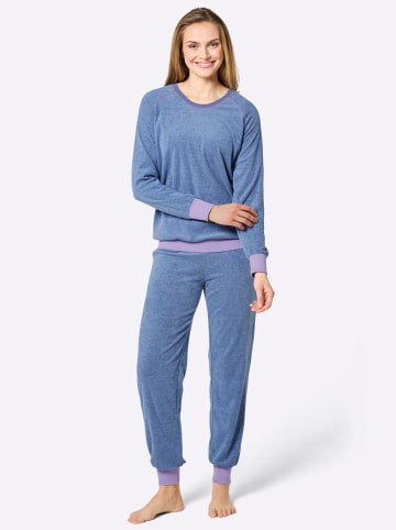 Schlafanzug in jeansblau-meliert-lavendel