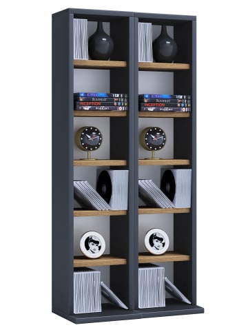 Holz CD DVD Stand Regal Schrank Ständer Milano in Anthrazit / Honig-Eiche