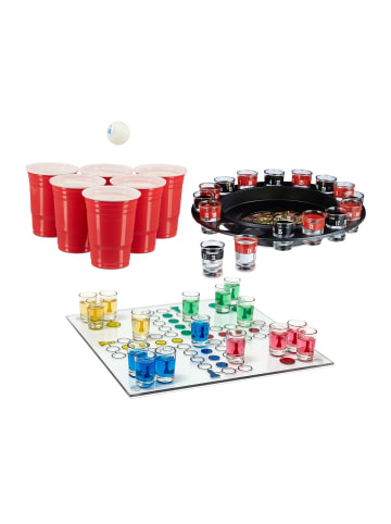 3tlg. Trinkspiel Set "Ludo" in Transparent