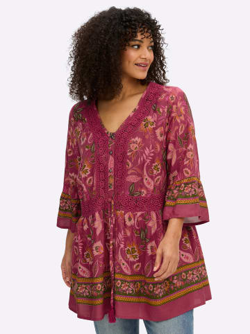 3/4-Arm-Bluse in kirsche-flamingo-gemustert