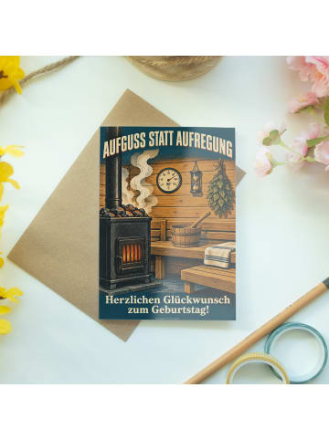 Geburtstagskarte Sauna Retro Design mit Spruch in Weiß