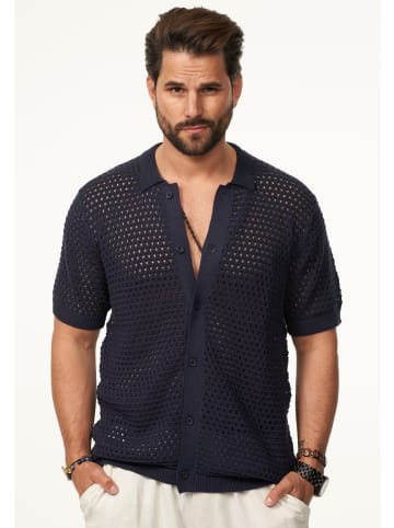 Poloshirt - im Crochet Vintage Summer-Look in Navy
