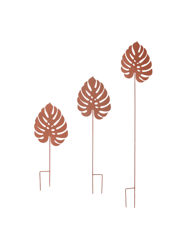 Gartenstecker Monstera 3er-Set aus Metall in Rostoptik in Rost