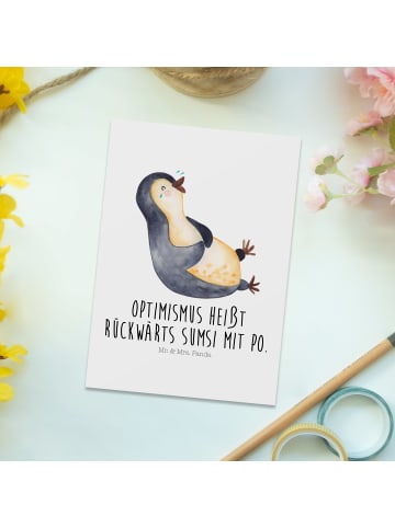 Postkarte Pinguin Lachen mit Spruch in Weiß