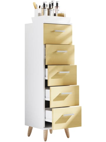 Midischrank Badmöbel Kommode Schubladen Landos M in Weiß / Honig-Eiche