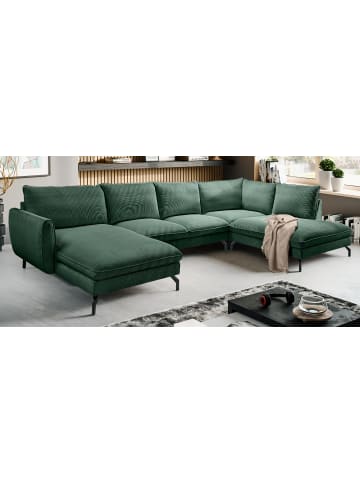 Sofa grün Cord-Stoff 202 x 361 cm, Wohnlandschaft U-Form