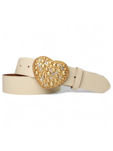 Damen Ledergürtel Strass in Creme