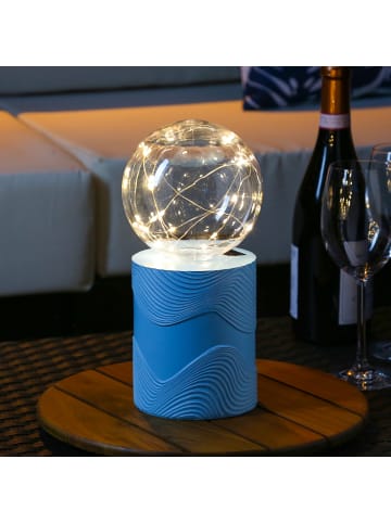 LED Solar Tischlampe Kugelleuchte für Außen H: 27cm in blau