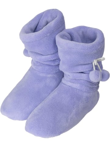 Damen-Fleece-Hausschuhe mit Bommeln in Lila