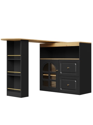 Sideboard in Schwarz mit 2 Schubladen Snackregal und Bogenglas 