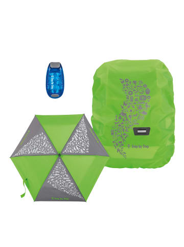 Regen- und Sicherheits-Set 3-teilig, Regenschutz, Regenschirm und Klemmleucht